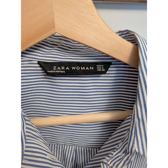 Zara Blue Stripe Shirt w/ Pom-Pom Embellishment - Size Medium - Picture 5 of 15